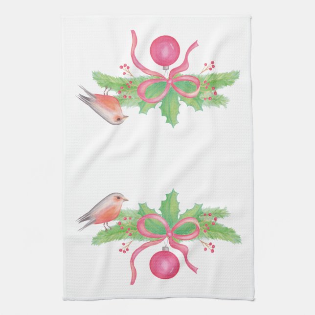 Watercolor Christmas Bouquet Tea Towel (Vertical)
