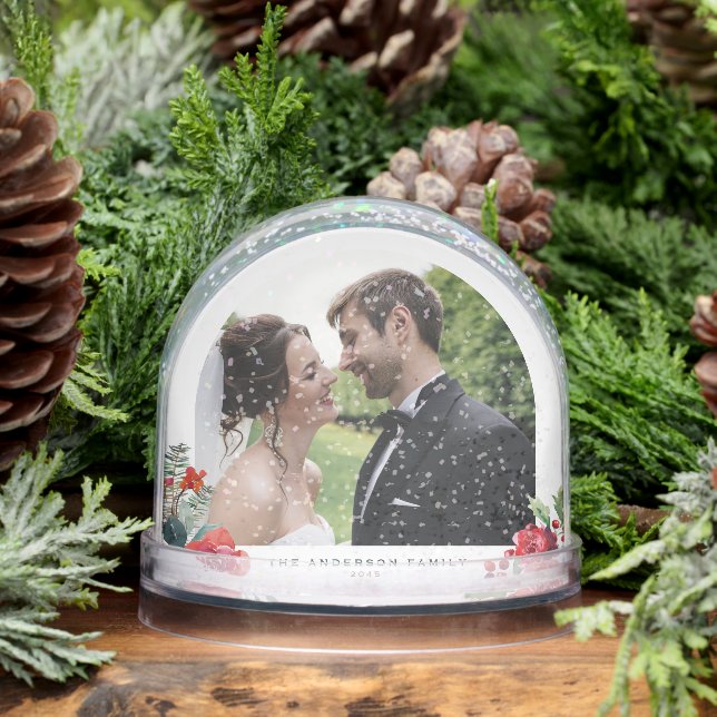 Watercolor Christmas Bouquet Wedding Photos Snowglobe (Winter)