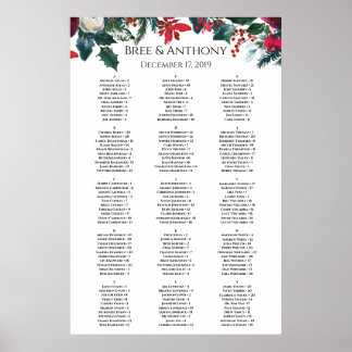 Watercolor Christmas Bouquet Wedding Seating Chart