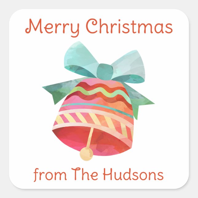Watercolor Christmas Bow Bell Gift Stickers (Front)