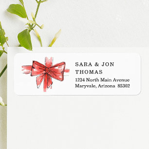 Watercolor Christmas Bow Red Ribbon Return Address
