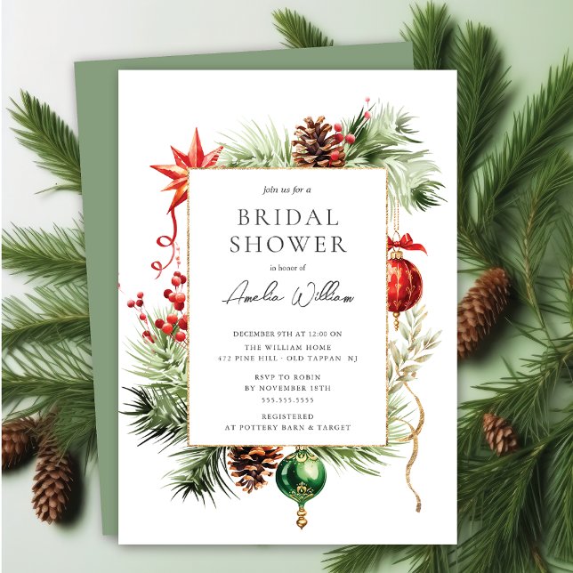 Watercolor Christmas Bridal Shower Invitation (Creator Uploaded)