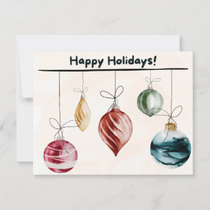 Watercolor Christmas Bubbles Happy Holiday Card