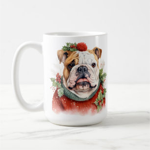 WATERCOLOR CHRISTMAS BULLDOG DOG COFFEE MUG