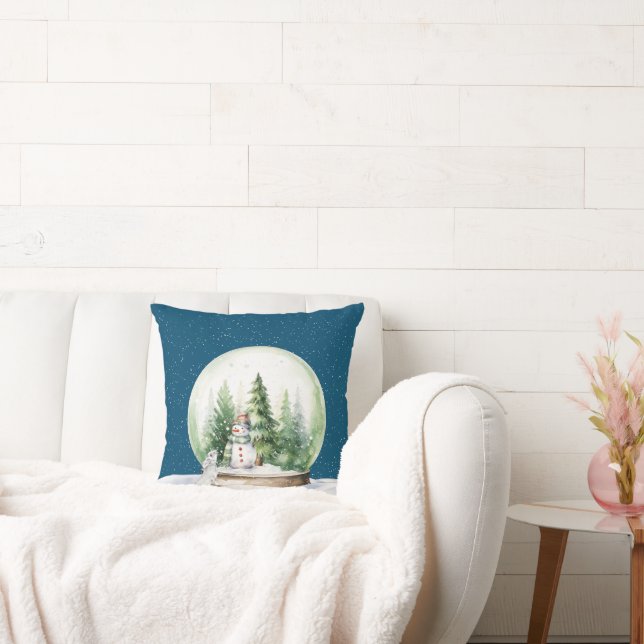 Watercolor Christmas Bunny and Snowman Cushion (Couch)