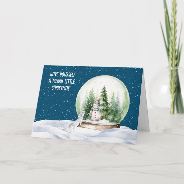 Watercolor Christmas Bunny and Snowman Holiday Card (Front)