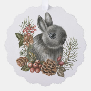 Watercolor Christmas Bunny Nature Forest Tree Decoration Card
