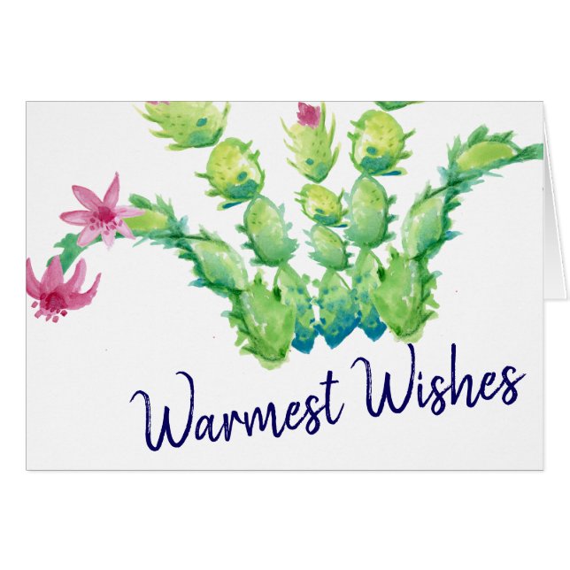 Watercolor Christmas Cactus Happy Holidays Blank (Front Horizontal)