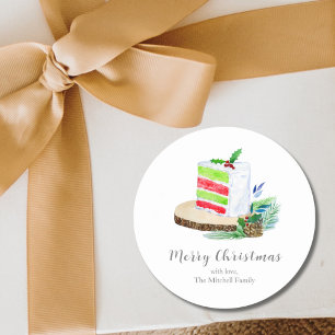 Watercolor Christmas Cake Holiday Personalise Classic Round Sticker