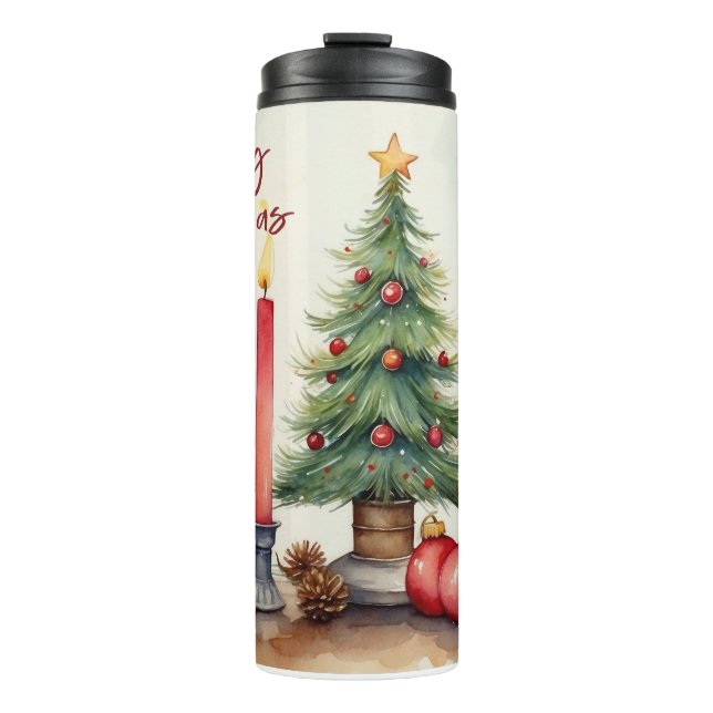 Watercolor Christmas Candle Festive Painting  Thermal Tumbler (Front)