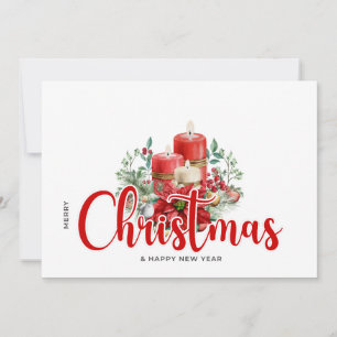 Watercolor Christmas Candles Floral And Flora  Holiday Card