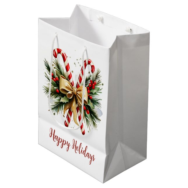 Watercolor Christmas Candy Cane Bouquet Medium Gift Bag (Front Angled)