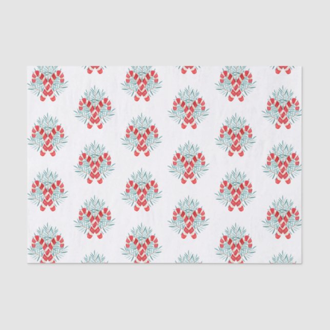 Watercolor Christmas Candy Cane Garland Tissue Paper (Front)