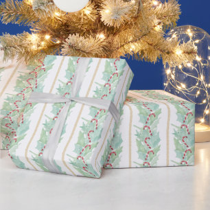 Watercolor Christmas Candy Cane Garland Wrapping Paper