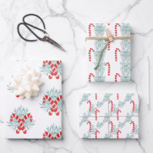 Watercolor Christmas Candy Cane Garland Wrapping Paper Sheet