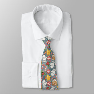 Watercolor Christmas Candy Cane Gingerbread Tie