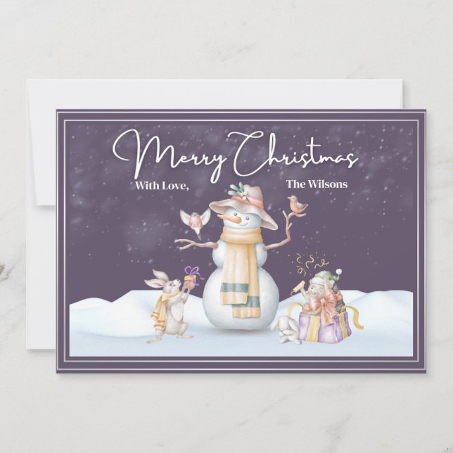 Watercolor Christmas Card Snowy Scene  (Front)
