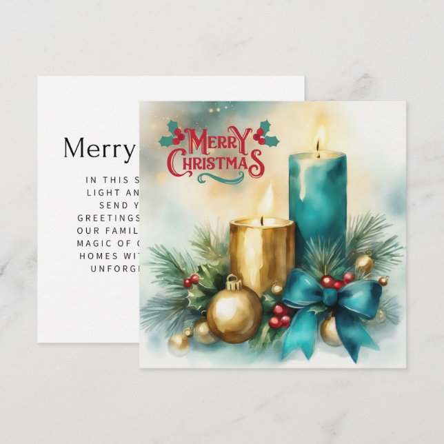 Watercolor Christmas Card with Candle and Tiffany  (Front/Back)