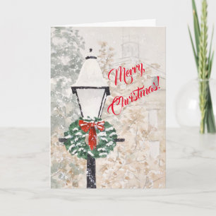 Watercolor Christmas Card with holiday wreath