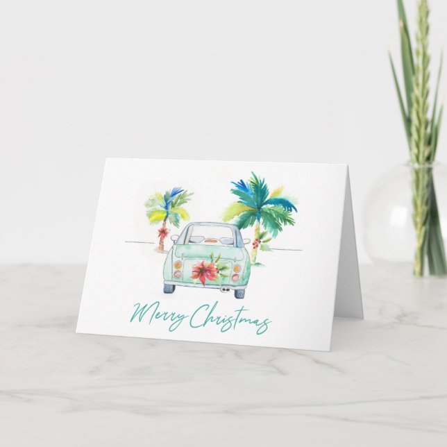 Watercolor Christmas Cards Tropical Beach (Front)
