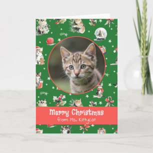 Watercolor Christmas Cats Personalised Photo Holiday Card