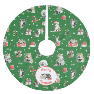 Watercolor Christmas Cats Whimisical Brushed Polyester Tree Skirt