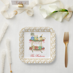 Watercolor Christmas Champagne Bar Cart Paper Plate