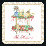 Watercolor Christmas Champagne Bar Cart Square Sticker<br><div class="desc">PreppyPrint.com - Celebrate Christmas in style! Add your personalised touch. Transfer this design onto the products of your choice too! Please visit my designer store,  PreppyPrint.com,  for coordinating items.</div>