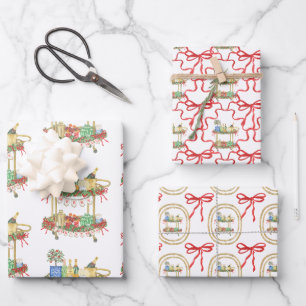 Watercolor Christmas Champagne Bar Cart Wrapping Paper Sheet