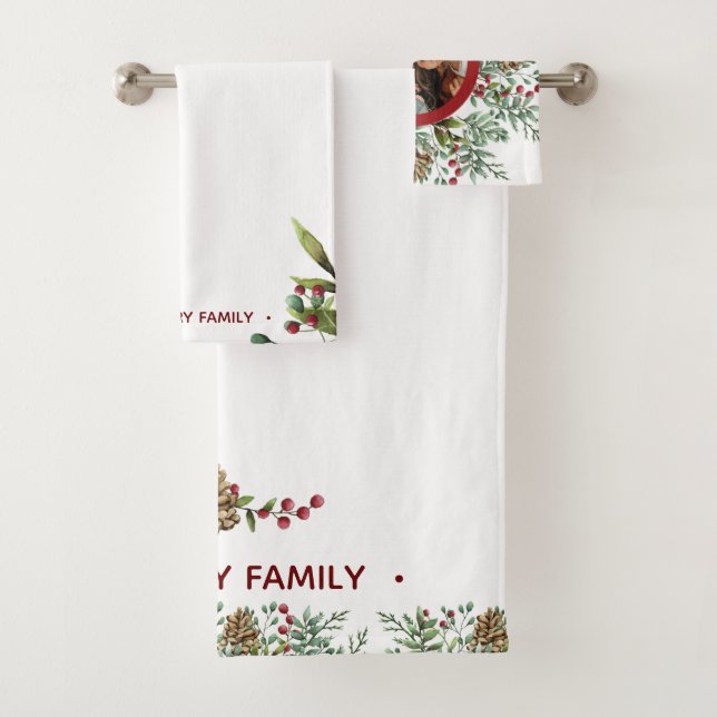 Watercolor Christmas Cherry Holiday Photo Bath Towel Set (Insitu)
