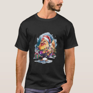 Watercolor Christmas Chicken Santa Hat Lights Farm T-Shirt