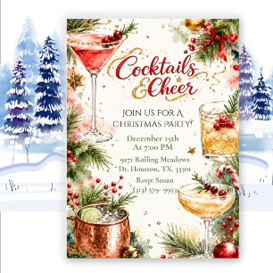 Watercolor Christmas Cocktails Holiday Party Invitation