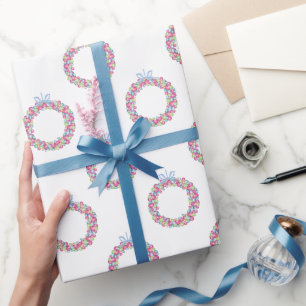 Watercolor Christmas Colourful Baubles Wreaths Wrapping Paper