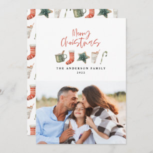 Watercolor Christmas cookie 1 photo candy cane Hol Holiday Card