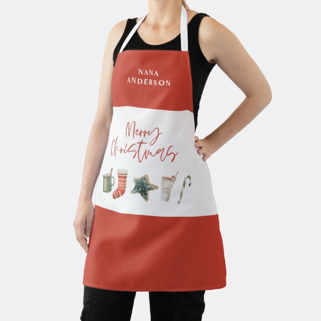 Watercolor Christmas cookie drinks candy cane Apro Apron (Insitu)