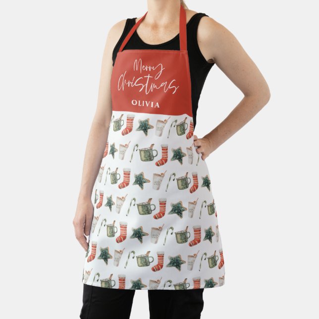 Watercolor Christmas cookie drinks candy cane Apron (Insitu)