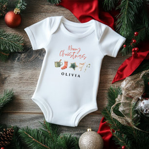 Watercolor Christmas cookie drinks candy cane  Baby Bodysuit
