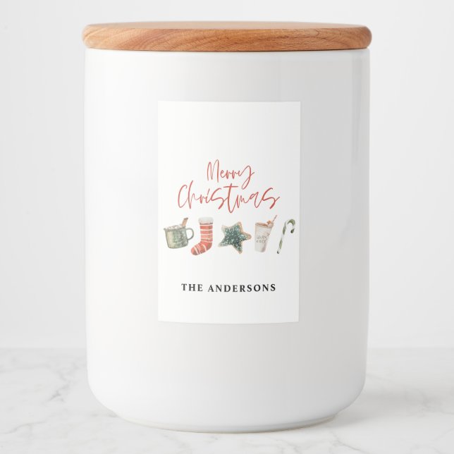 Watercolor Christmas cookie drinks candy cane Food Label (Front)