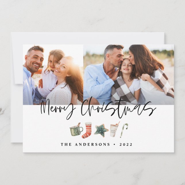 Watercolor Christmas cookie drinks candy cane Holiday Card (Front)