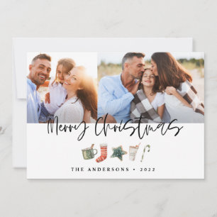 Watercolor Christmas cookie drinks candy cane Holiday Card