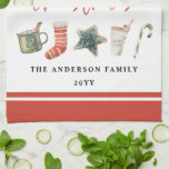 Watercolor Christmas cookie drinks candy cane  Kit Tea Towel<br><div class="desc">A fun festive design featuring watercolor winter favourites - hot chocolate,  candy cane,  stocking. Merry Christmas in contemporary script font,  perfect to celebrate the holiday season. can be edited,  part of a collection.</div>