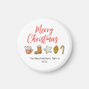 Watercolor Christmas cookie drinks candy cane Magnet