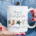 Watercolor Christmas cookie drinks candy cane Mug<br><div class="desc">A fun festive mug design featuring watercolor winter favourites - hot chocolate,  candy cane,  stocking. Merry Christmas in contemporary script font,  perfect to celebrate the holiday season. can be edited,  part of a collection.</div>