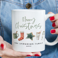 Watercolor Christmas cookie drinks candy cane