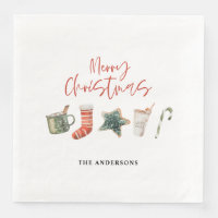 Watercolor Christmas cookie drinks candy cane 