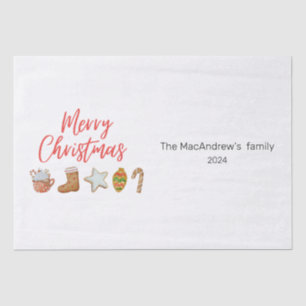 Watercolor Christmas cookie drinks candy cane Tissue Paper