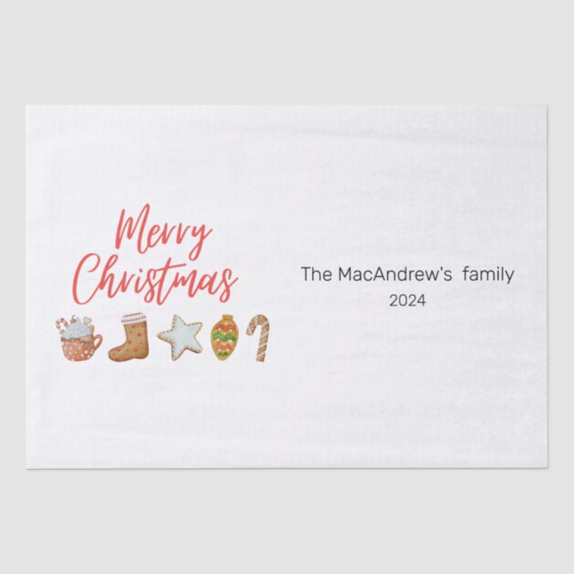 Watercolor Christmas cookie drinks candy cane Tissue Paper (Front)