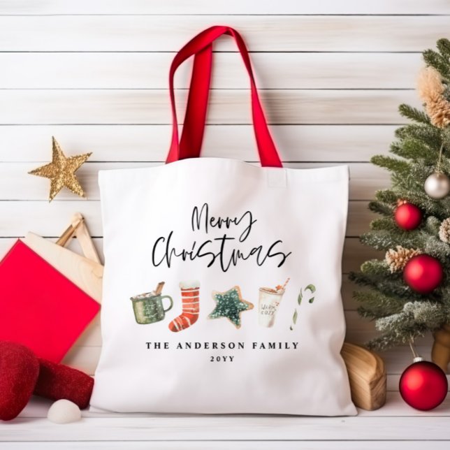 Watercolor Christmas cookie drinks candy cane Tote (Creator Uploaded)