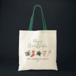 Watercolor Christmas cookie drinks candy cane Tote<br><div class="desc">A fun festive mug design featuring watercolor winter favourites - hot chocolate,  candy cane,  stocking. Merry Christmas in contemporary script font,  perfect to celebrate the holiday season. can be edited,  part of a collection.</div>