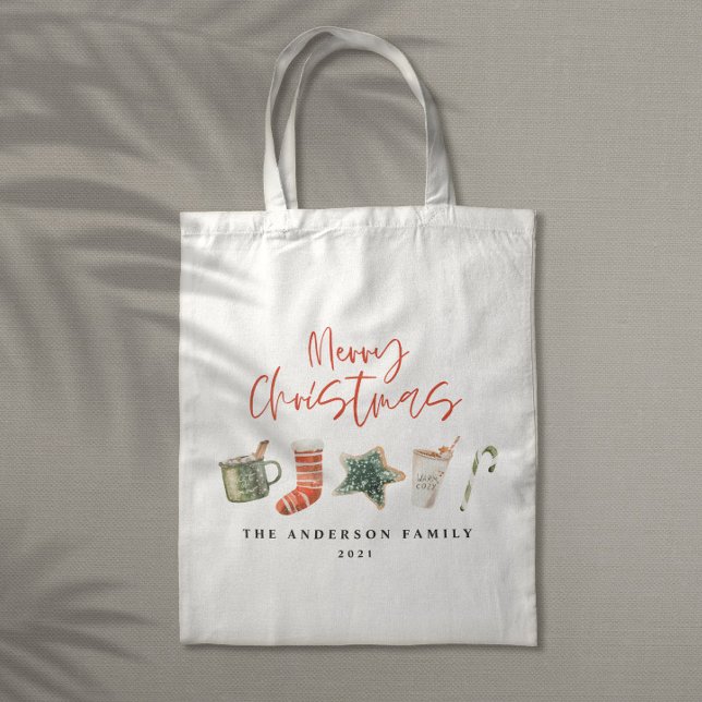 Watercolor Christmas cookie drinks candy cane Tote Bag (Creator Uploaded)
